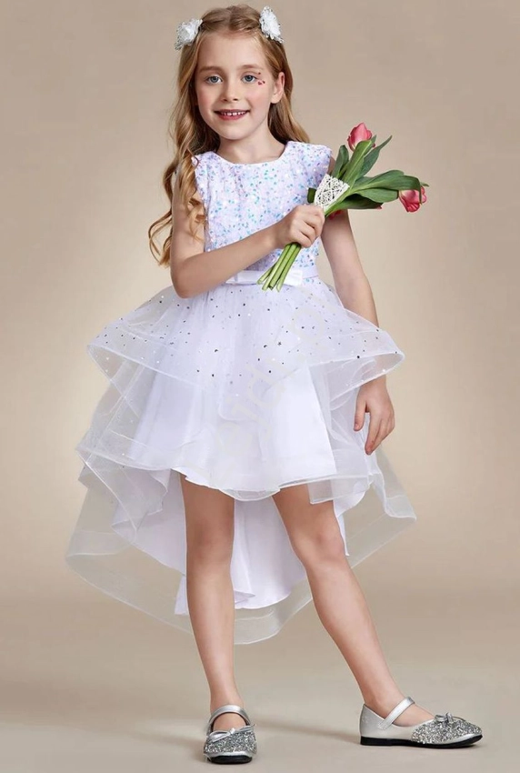 Biała sukienka dla dziewczynki z cekinami, gwiazdkami A88