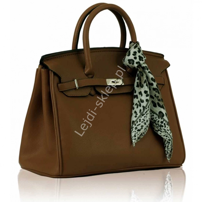 Czekoladowa torebka z kłódką - torebki gwiazd + chusta, torebka w stylu torebki Hermes Victorii Beckham